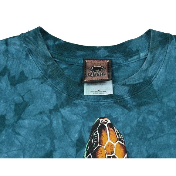 Vintage Habitat 90s Swimming Tortoise Tie Dye T-Shirt Medium Wild Animal 2-Sided - Picture 8 of 10